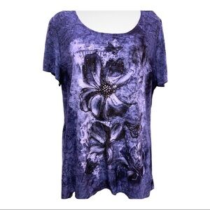 CB Top Floral Design Navy Blue Size 1X